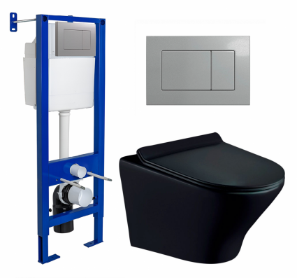 Berges Wasserhaus Комплект 3 в 1 инсталляция Berges Atom 410 + Унитаз подвесной Esbano Aster ESUPASTEBM + кнопка хром матовая