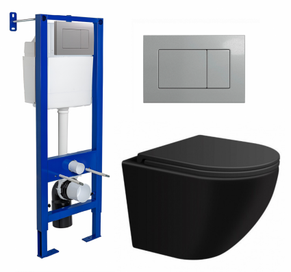 Berges Wasserhaus Комплект 3 в 1 инсталляция Berges Atom 410 + Подвесной унитаз SinteSi EVI + кнопка хром матовая