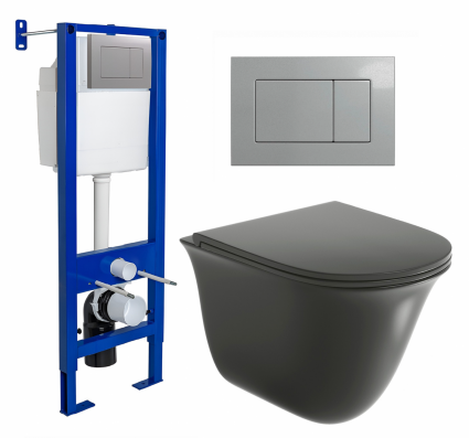 Berges Wasserhaus Комплект 3 в 1 инсталляция Berges Atom 410 + Унитаз подвесной Grossman GR-4412BMS + кнопка хром матовая