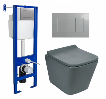 Berges Wasserhaus Комплект 3 в 1 инсталляция Berges Atom 410 + Унитаз подвесной Weltwasser WW SK Gelbach 041 MT-GR + кнопка хром матовая