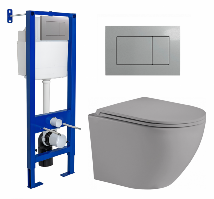 Berges Wasserhaus Комплект 3 в 1 инсталляция Berges Atom 410 + Унитаз подвесной Weltwasser WW Merzbach 043 MT-GR + кнопка хром матовая