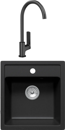 Комплект Мойка кухонная Domaci Римини DG 50-46-405 черная + Смеситель STWORKI HWX5015-P01BK матовая, квадратная