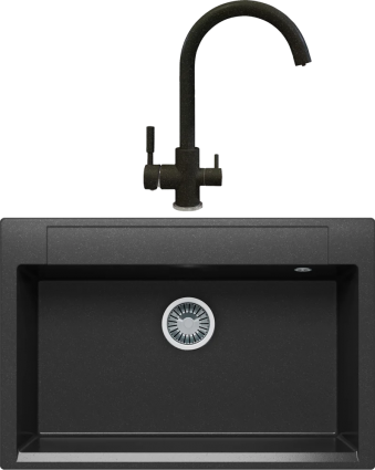 Комплект Мойка кухонная Polygran Argo 760 черная + Смеситель Элара Дуо 627666 черный матовая, прямоугольная