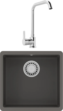 Комплект Мойка кухонная Lemark Sinara 440-U 9910071 серый шелк + Смеситель MEGA Ege MG-PL10 хром матовая, квадратная