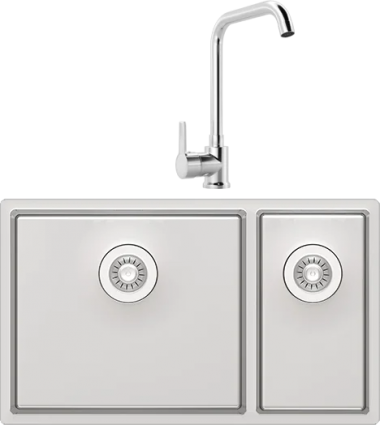 Комплект Мойка кухонная Florentina Оптима OHM.460/220.400 + Смеситель MEGA Ege MG-PL10 хром матовая, прямоугольная