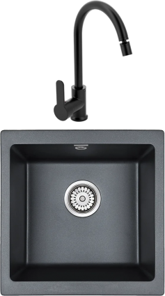 Комплект Мойка кухонная Paulmark Brilon PM104546-BLM черный металлик + Смеситель MEGA City MG-ZRV102-b черный матовая, прямоугольная