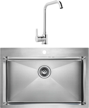 Комплект Мойка кухонная Paulmark Vast PM217551-BS брашированная нержавеющая сталь + Смеситель MEGA Ege MG-PL10 хром прямоугольная,  в современном стиле