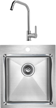 Комплект Мойка кухонная Paulmark Favore PM214551-BS брашированная нержавеющая сталь + Смеситель MEGA City MG- ZRV104 хром прямоугольная,  в современном стиле