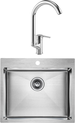 Комплект Мойка кухонная Paulmark Brim PM215951-BS брашированная нержавеющая сталь + Смеситель MEGA Snow MG-SH03 хром прямоугольная,  в современном стиле
