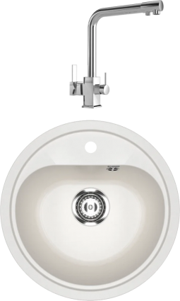 Комплект Мойка кухонная Ulgran U-700 -341 ультра-белая + Смеситель MEGA Life MG-TK06 хром матовая, круглая