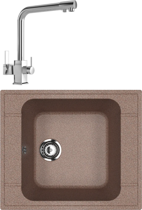 Комплект Мойка кухонная Ulgran U-604 -307 терракот + Смеситель MEGA Life MG-TK06 хром матовая, прямоугольная
