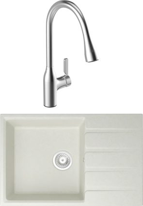 Комплект Мойка кухонная Domaci Парма 76-200 белая + Смеситель STWORKI 33138-123/1BG-IG11 матовая, прямоугольная