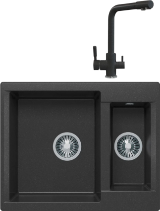 Комплект Мойка кухонная Polygran Brig 620 черная + Смеситель Высокий Дуо 627505 черный матовая, прямоугольная