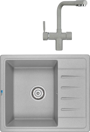 Комплект Мойка кухонная Granula Standart ST-5803 базальт + Смеситель GR-2088 базальт матовая, прямоугольная