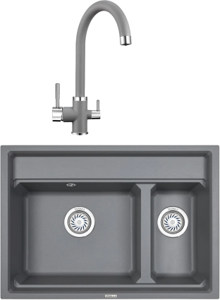 Комплект Мойка кухонная Granula Kitchen Space + Смеситель GR-2168 алюминиум матовая, прямоугольная