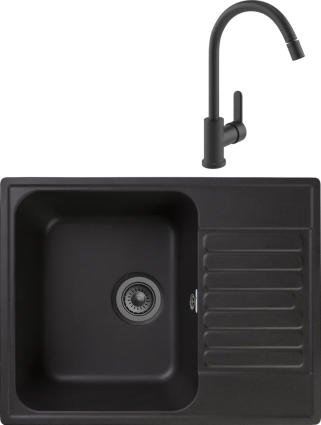 Комплект Мойка кухонная GranFest Quarz Z13 черный + Смеситель MEGA City MG-ZRV102-b черный матовая, прямоугольная