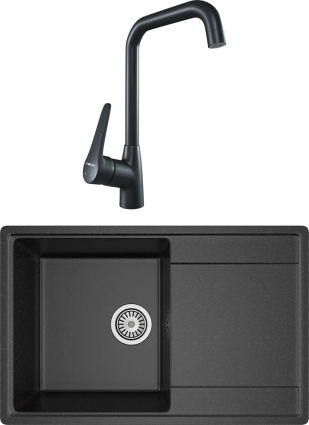 Комплект Мойка кухонная Domaci Палермо PR-735-004 черная + Смеситель STWORKI WFD04007GA черный матовый глянцевая, прямоугольная