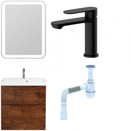 Комплект: Мебель для ванной BelBagno Marino H60 rovere moro + Смеситель для раковины Haiba HB10590-7 черный  + Сифон АниПласт