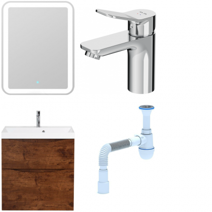 Комплект: Мебель для ванной BelBagno Marino H60 rovere moro + Смеситель Am.Pm X-Joy F85A02100 для раковины, хром  + Сифон АниПласт