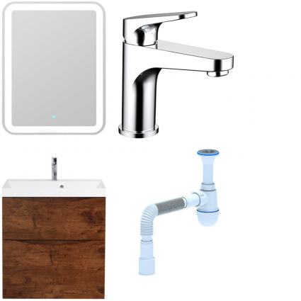Комплект: Мебель для ванной BelBagno Marino H60 rovere moro + Смеситель Bravat Eler F1191238CP-RUS для раковины, хром + Сифон АниПласт