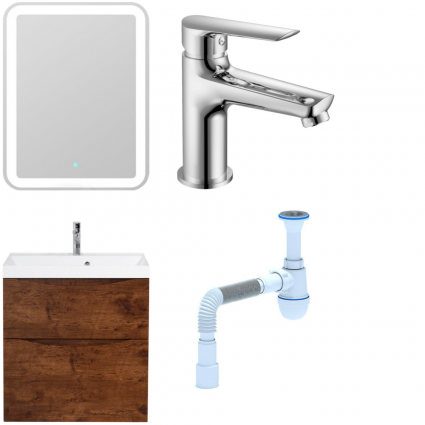 Комплект: Мебель для ванной BelBagno Marino H60 rovere moro + Смеситель для раковины Haiba HB10198, хром  + Сифон АниПласт