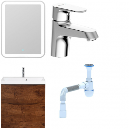 Комплект: Мебель для ванной BelBagno Marino H60 rovere moro + Смеситель Haiba HB10803-7 черный + Сифон АниПласт