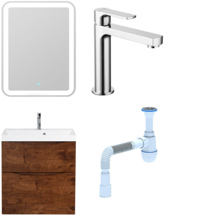 Комплект: Мебель для ванной BelBagno Marino H60 rovere moro + Смеситель Lemark plus Grace LM1537C для раковины, хром  + Сифон АниПласт