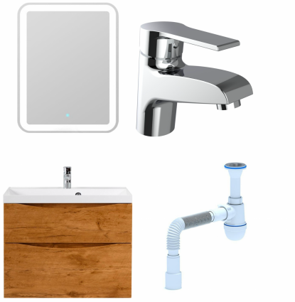 Комплект: Мебель для ванной BelBagno Marino H80 rovere nature + Смеситель Agger Right A2902100 для раковины, хром + Сифон АниПласт