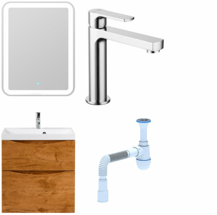 Комплект: Мебель для ванной BelBagno Marino H60 rovere nature  + Смеситель Lemark plus Grace LM1537C для раковины, хром + Сифон АниПласт