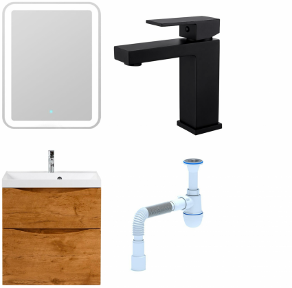 Комплект: Мебель для ванной BelBagno Marino H60 rovere nature  + Смеситель для раковины Haiba HB10803-7, черный + Сифон АниПласт