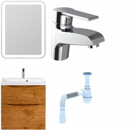 Комплект: Мебель для ванной BelBagno Marino H60 rovere nature  + Смеситель Agger Right A2902100 для раковины, хром + Сифон АниПласт