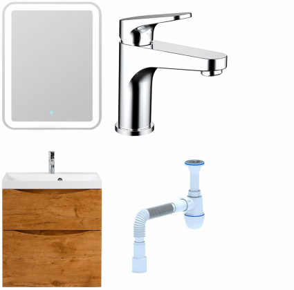 Комплект: Мебель для ванной BelBagno Marino H60 rovere nature + Смеситель Bravat Eler F1191238CP-RUS для раковины однорычажный, хром + Сифон АниПласт