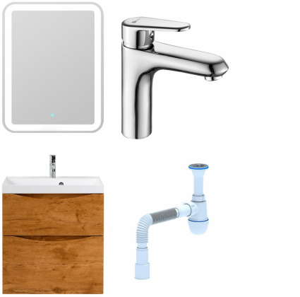 Комплект: Мебель для ванной BelBagno Marino H60 rovere nature + Смеситель Lemark Point LM0306C для раковины, хром + Сифон АниПласт