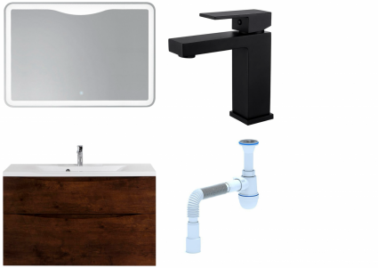Комплект: Мебель для ванной BelBagno Marino H100 rovere moro + Смеситель для раковины Haiba HB10803-7, черный + Сифон АниПласт