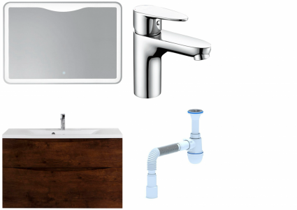 Комплект: Мебель для ванной BelBagno Marino H100 rovere moro + Смеситель Wasserkraft Leine 3503 для раковины, хром + Сифон АниПласт