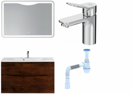 Комплект: Мебель для ванной BelBagno Marino H100 rovere moro + Смеситель Am.Pm X-Joy F85A02100 для раковины однорычажный, хром + Сифон АниПласт