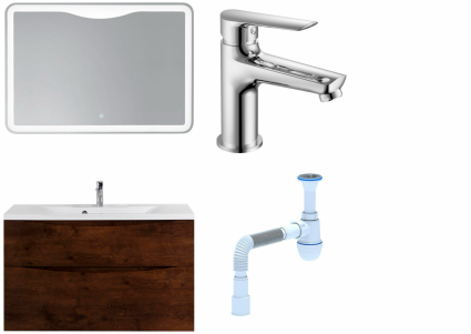 Комплект: Мебель для ванной BelBagno Marino H100 rovere moro + Смеситель для раковины Haiba HB10198, хром + Сифон АниПласт