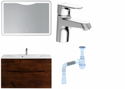 Комплект: Мебель для ванной BelBagno Marino H100 rovere moro + Смеситель Bravat Alfa F1120178CP для раковины, хром + Сифон АниПласт