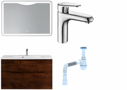 Комплект: Мебель для ванной BelBagno Marino H100 rovere moro + Смеситель Lemark Point LM0306C для раковины, хром + Сифон АниПласт