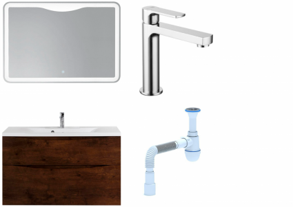 Комплект: Мебель для ванной BelBagno Marino H100 rovere moro + Смеситель Lemark plus Grace LM1537C для раковины, хром + Сифон АниПласт