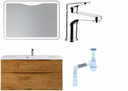 Комплект: Мебель для ванной BelBagno Marino H120 rovere nature + Смеситель Bravat Eler F1191238CP-RUS для раковины, хром + Сифон АниПласт