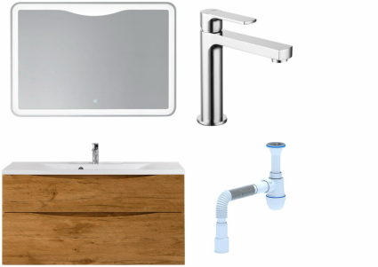 Комплект: Мебель для ванной BelBagno Marino H120 rovere nature + Смеситель Lemark plus Grace LM1537C для раковины, хром + Сифон АниПласт