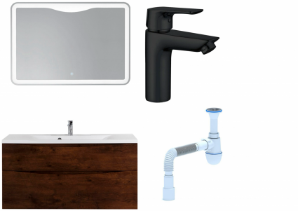 Комплект: Мебель для ванной BelBagno Marino H120 rovere moro + Смеситель Aquanet Static AF330-10B для раковины, чёрный + Сифон АниПласт