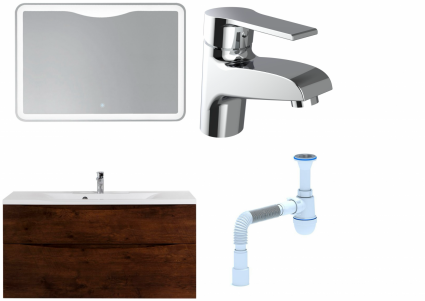 Комплект: Мебель для ванной BelBagno Marino H120 rovere moro + Смеситель Agger Right A2902100 для раковины, хром + Сифон АниПласт