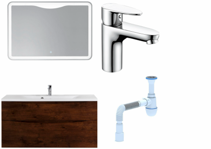Комплект: Мебель для ванной BelBagno Marino H120 rovere moro + Смеситель Wasserkraft Leine 3503 для раковины, хром + Сифон АниПласт
