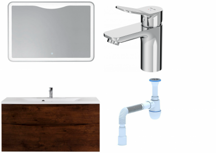 Комплект: Мебель для ванной BelBagno Marino H120 rovere moro + Смеситель Am.Pm X-Joy F85A02100 для раковины, хром + Сифон АниПласт