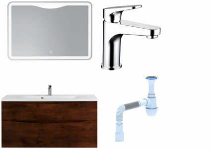 Комплект: Мебель для ванной BelBagno Marino H120 rovere moro + Смеситель Bravat Eler F1191238CP-RUS для раковины, хром + Сифон АниПласт