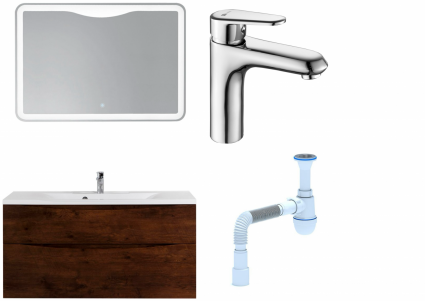 Комплект: Мебель для ванной BelBagno Marino H120 rovere moro + Смеситель Lemark Point LM0306C для раковины, хром + Сифон АниПласт