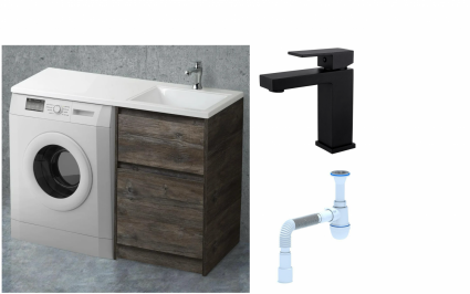 Комплект: Тумба с раковиной BelBagno Kraft -LVD 60 pino pasadena R, напольная + Смеситель для раковины Haiba HB10803-7, черный + Сифон АниПласт