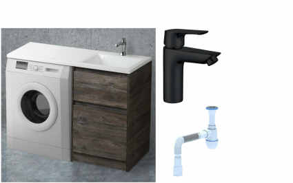 Комплект: Тумба с раковиной BelBagno Kraft -LVD 60 pino pasadena R, напольная + Смеситель Aquanet Static AF330-10B для раковины, чёрный + Сифон АниПласт